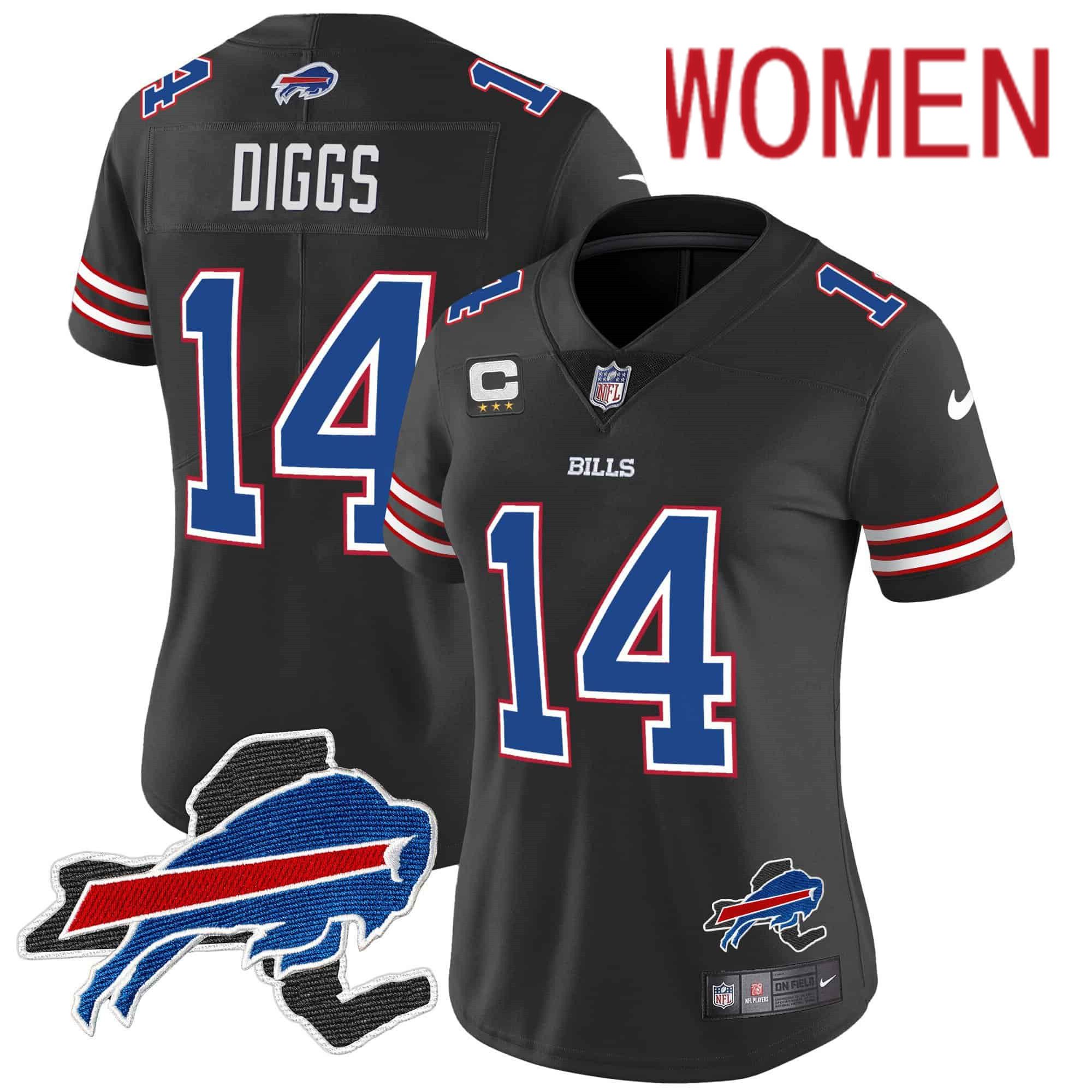 Women Buffalo Bills #14 Diggs Black 2024 Nike Patch Vapor Limited NFL Jersey style 1